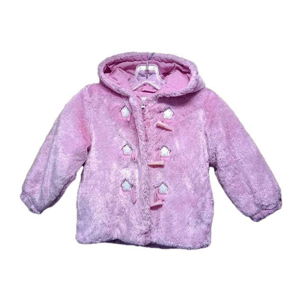 Okie Dokie Girls 4T Toddler Hooded Pink‎ Winter Faux Fur Puffer Jacket